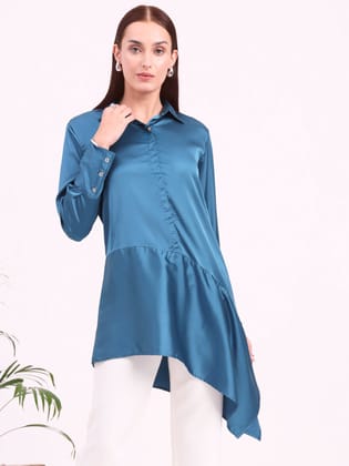 Women'S European Satin A Symetrical Shirt Top-M
