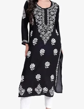 Lucknowi Chikankari Hand Embroidered Black Long kurti Lucknowi Chikankari Hand Embroidered Black Long kurti