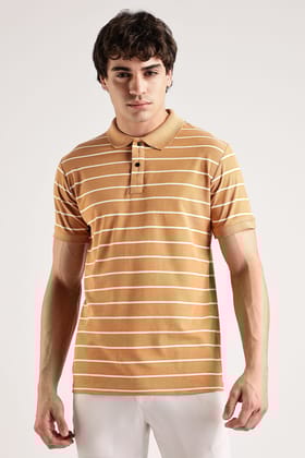 Pollycotton Orange Striped Polo