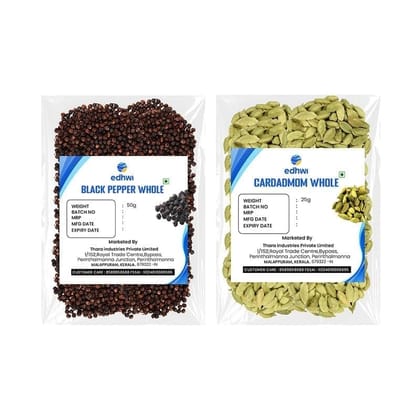 EDHWI Black Pepper 50g & Cardamom 25g Combo | Aromatic Spices for Cooking, Baking & Flavoring