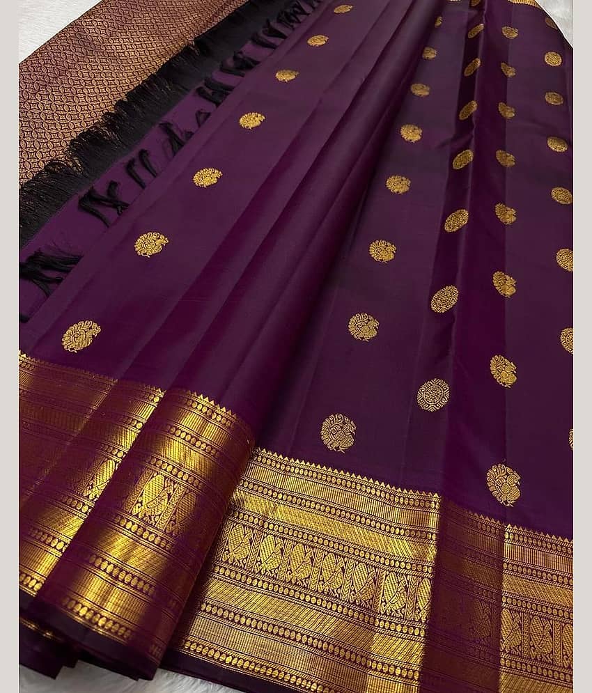Vastukala Silk Woven Kanjeevaram Sarees With Unstitched Blouse Piece ( Purple )