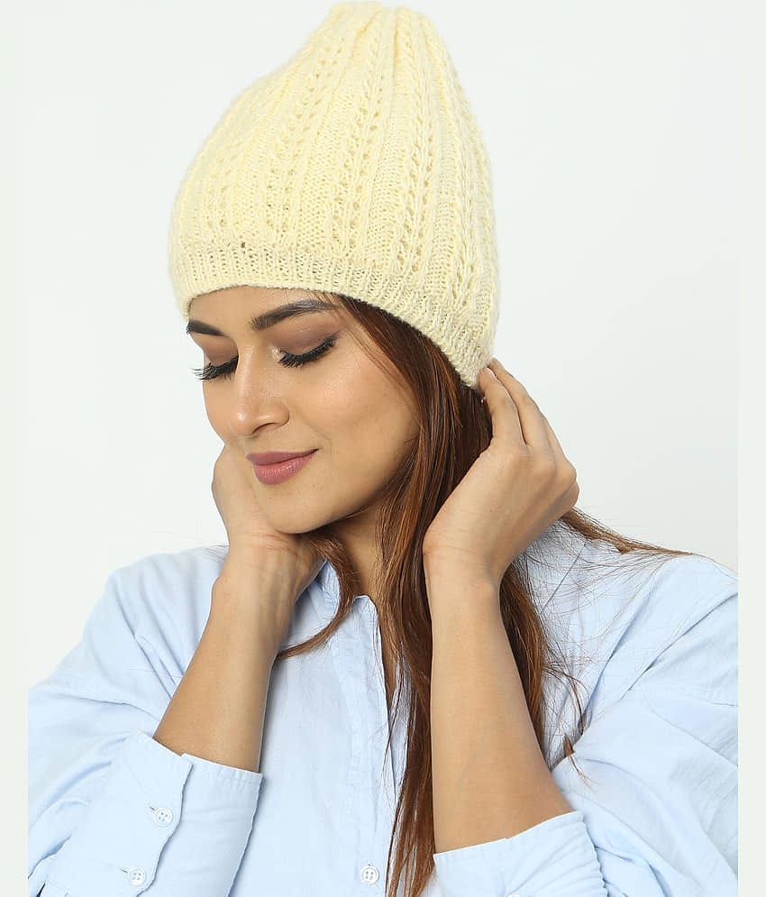KC Store - Cream Woollen Women's Cap ( Pack of 1 )