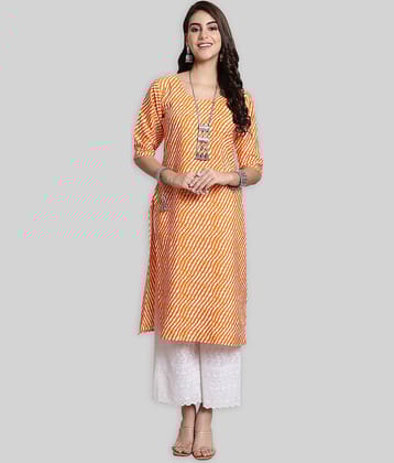 7Threads Crepe Striped Straight Women's Kurti - Orange ( Pack of 1 )