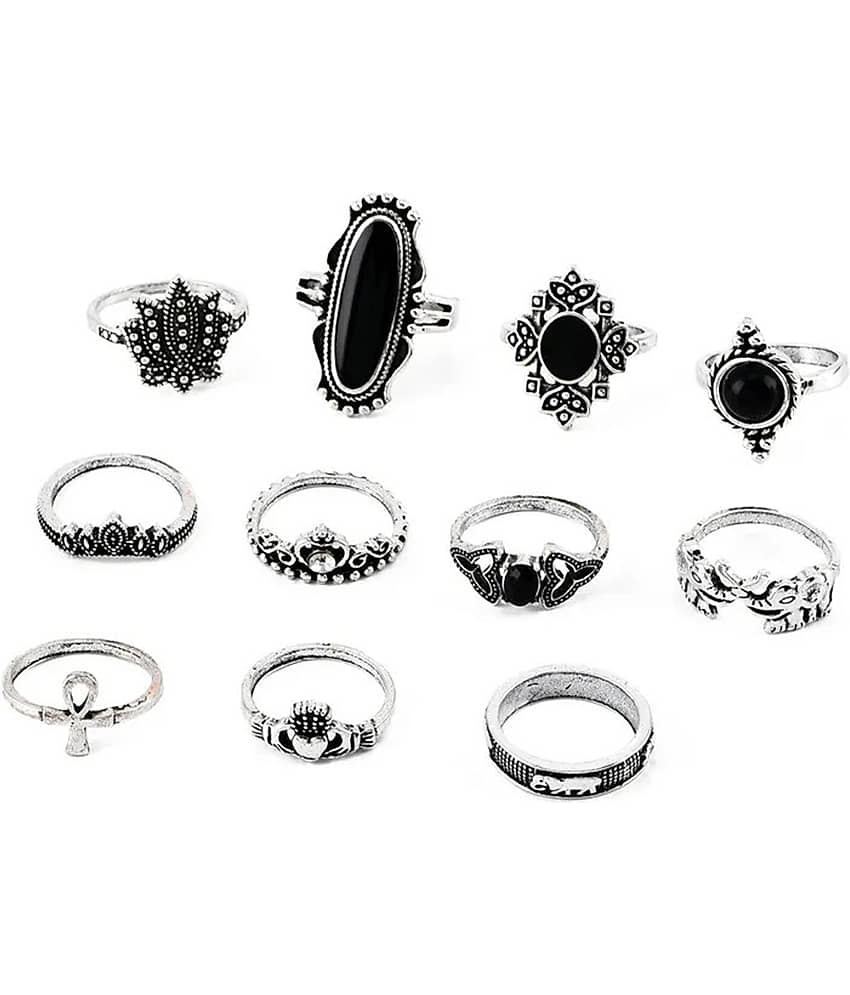 FASHION FRILL - Silver Rings Combo ( Pack of 11 )
