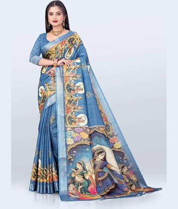 VTEXX Cotton Printed Regular Saree With Unstitched Blouse Piece ( Yellow )