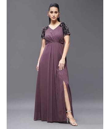Miss Chase Women Polyester Embellished Side Slit Dress ( Mauve )