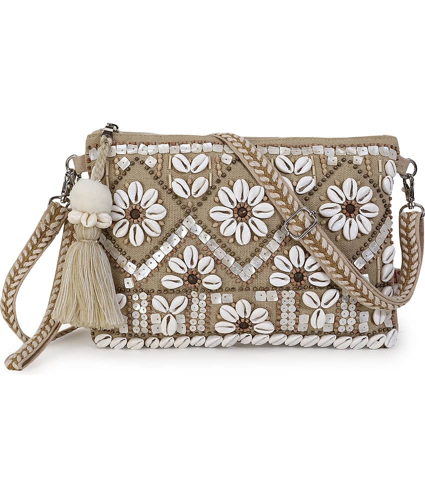 Anekaant Beige Canvas Sling Bag