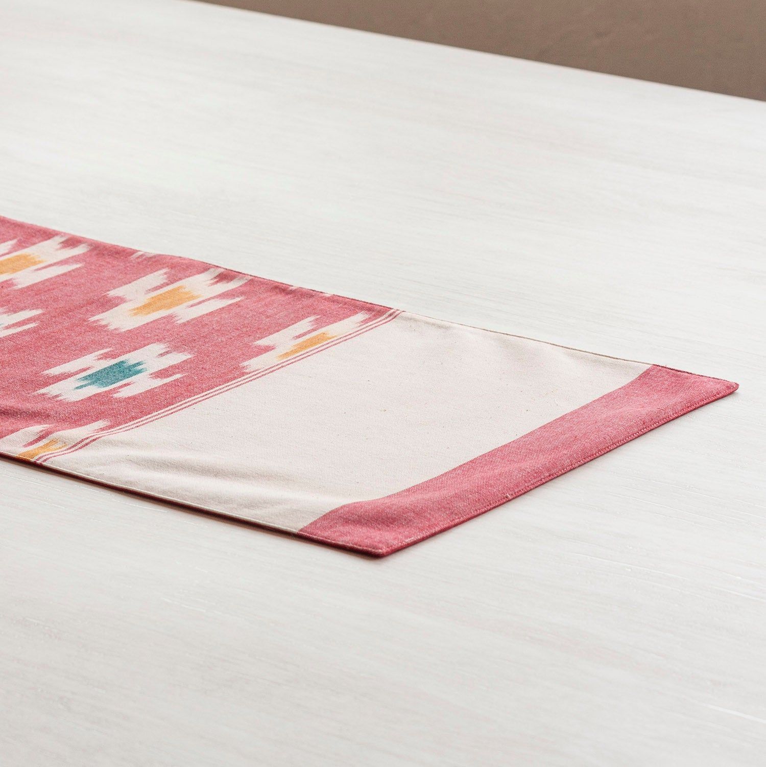 Cotton Ikat Table Runner - 13 x 58-13 Inches x 58 Inches / Red White Green / Cotton