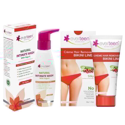 everteen Value Combo - Bikini Line Hair Removal Creme SILKY and Yogurt Intimate Wash 105ml for Teen Girls