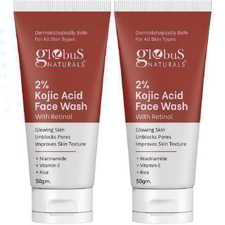 Globus Naturals 2 Kojic Acid Face Wash Enriched with Retinol  Niacinamide Suitable for All Skin Types 50gm, Pack of 2