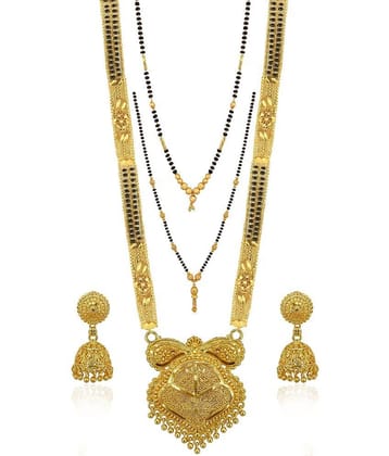 MGSV Jewellery Traditional Necklace Pendant Hand Meena 30inch Long and 18inch short  Mangalsutra/Tanmaniya/nallapusalu/Black Beads For Women and Girls Brass, Alloy Mangalsutra