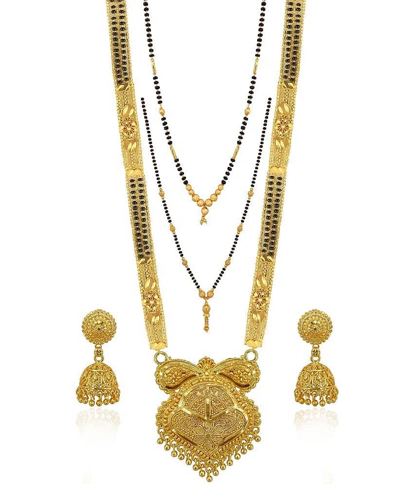 MGSV Jewellery Traditional Necklace Pendant Hand Meena 30inch Long and 18inch short  Mangalsutra/Tanmaniya/nallapusalu/Black Beads For Women and Girls Brass, Alloy Mangalsutra