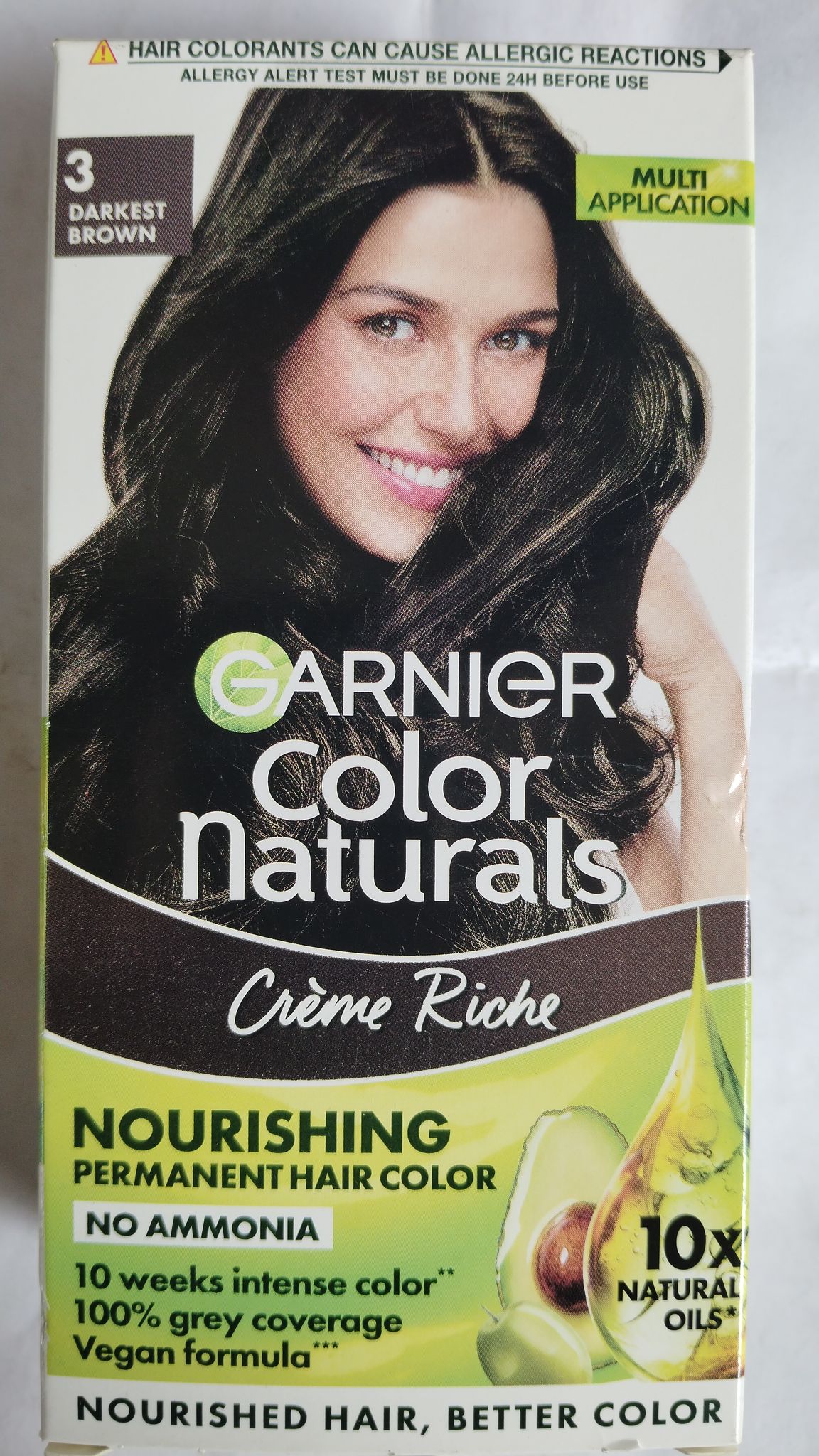 Garnier Color Naturals Creme riche Nourishing Permanent hair color No ammonia 3darkest brown 70ml+60g