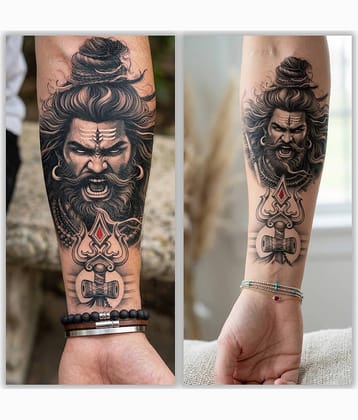 The Canvas Arts Angry Lord Shiva Tribal & Damroo Temporary Tattoo Body Tattoo