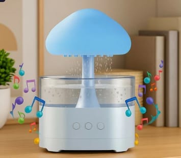 Mushroom Night Light with Raindrop Humidifier & Anti-spill Design