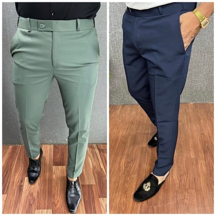 Light green & Dark Blue Waist Adjustable Pant Combo-34