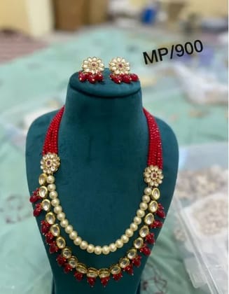 Kundan beads long necklace