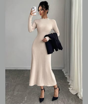 Traquila Women Lycra Bodycon Dress ( Beige )