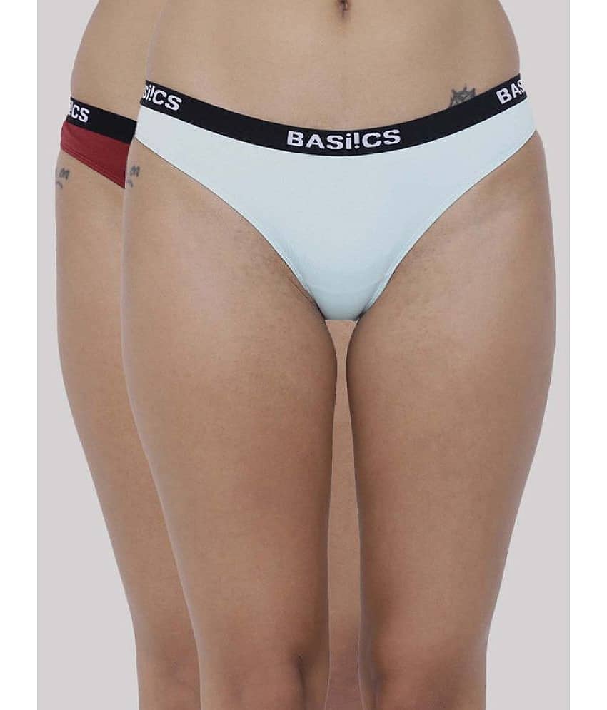 BASIICS By La Intimo Pack of 2 Cotton Lycra Solid Women's Bikini ( Multicolor ) BCPBR080B