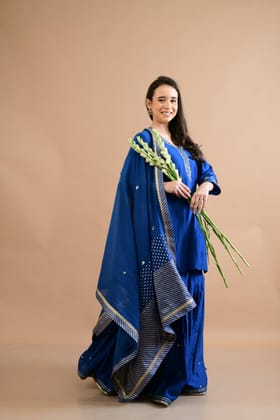 ROYAL BLUE CHANDERI SHARARA SET OF 3-XL