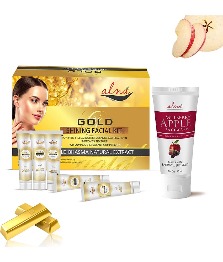 Alna Gold Shinning Facial Kit 75gm with Mulberry Apple Face Wash 75ml , Pack of 2