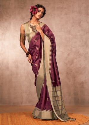 Rich Maroon Woven Banarasi Silk Saree With Contrast Border