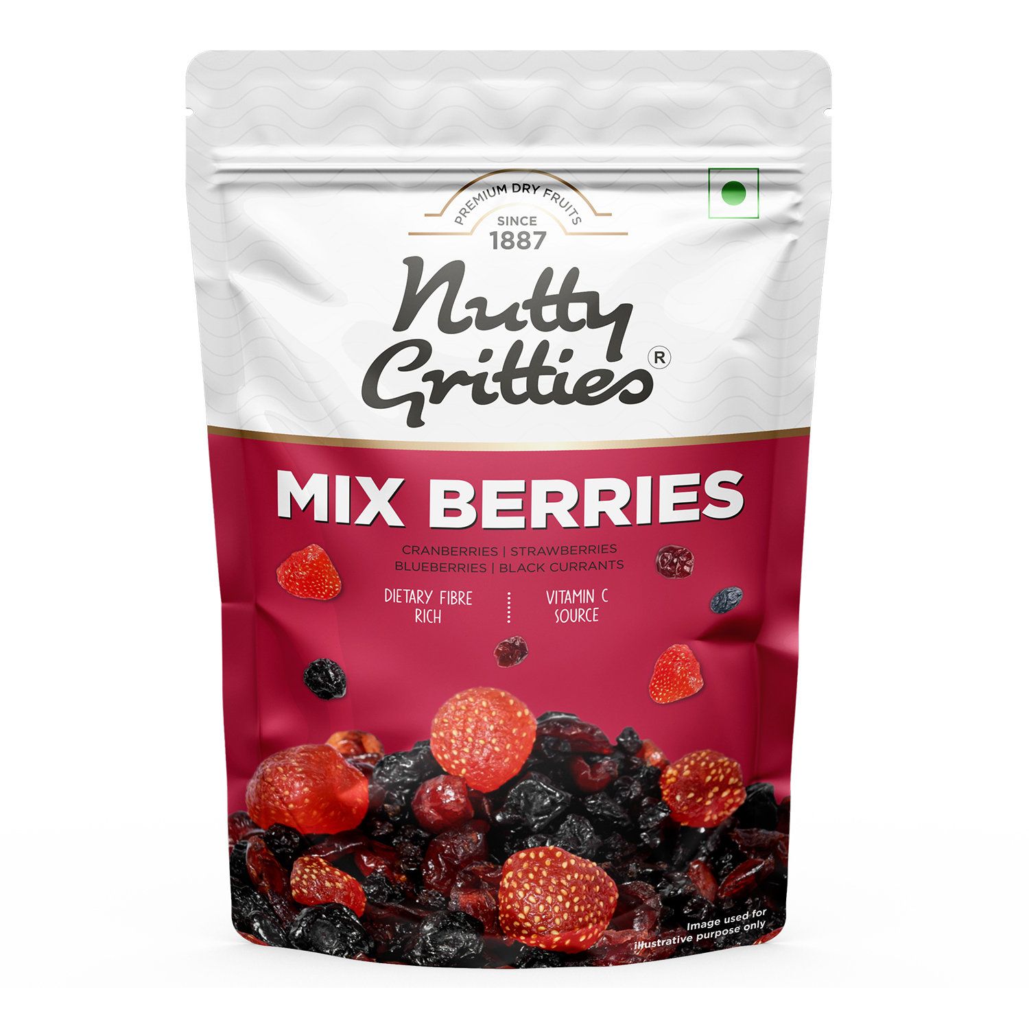 Nutty Gritties Premium Mix Berries, 200 gm - Dried Cranberries, Blueberries, Strawberries, Black Currants | Antioxidant Rich | Healthy Snack for Kids and Adults
