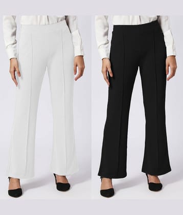 CITYTALK Pack of 2 Lycra Straight Women's Casual Pants ( White,Black )