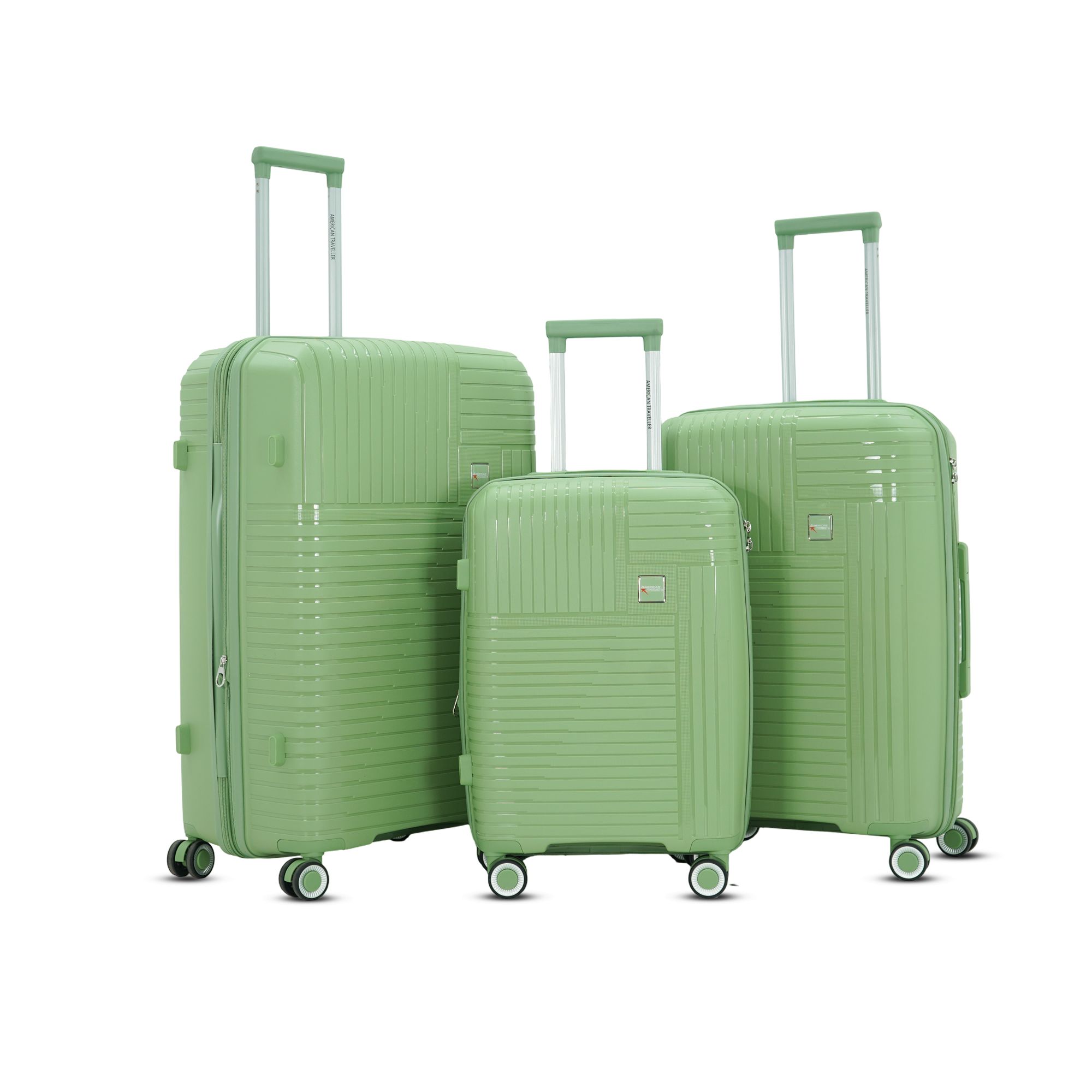American Traveller TourisTravel Polypropylene Trolley Bags Set of 3 | Lightweight Expandable Hardshell Luggage Suitcase Bag Large with 8 Lego Wheels & TSA Type Lock (3, Green)