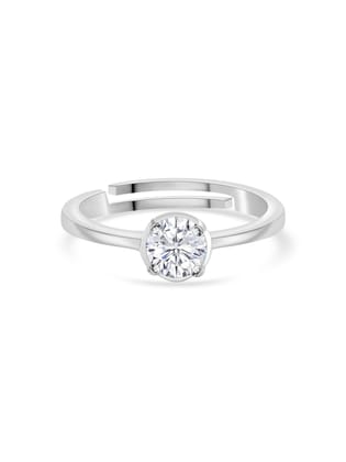 1 Carat Diamond Look Adjustable Silver Solitaire Ring-Adjustable