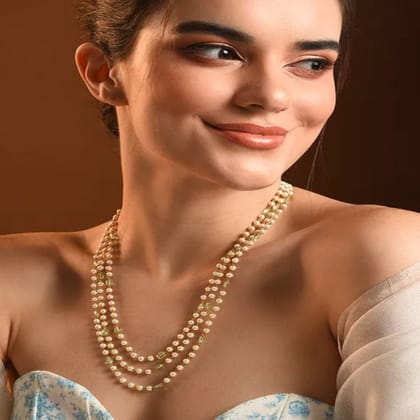 Mint White Beaded Layered Necklace with Pearls - MS344LA