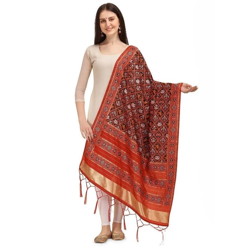 Women's Silk Pure Zari weaving Duppatta (Maroon, Leangth: 2-2.3 Mtrs)-PID44948