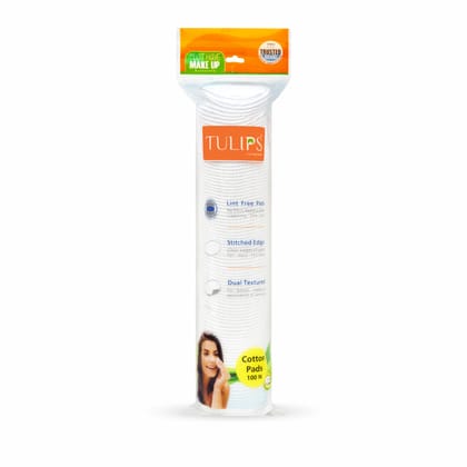 Tulips 100 Round Facial Cotton Pads in a Ziplock Bag (Pack of 1)