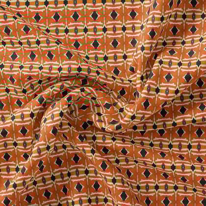 Orange Abstract Repeat Motif Digital Printed Fabric - Pure Georgette-Viscose / Pure Georgette / 110 CM | 43 Inch