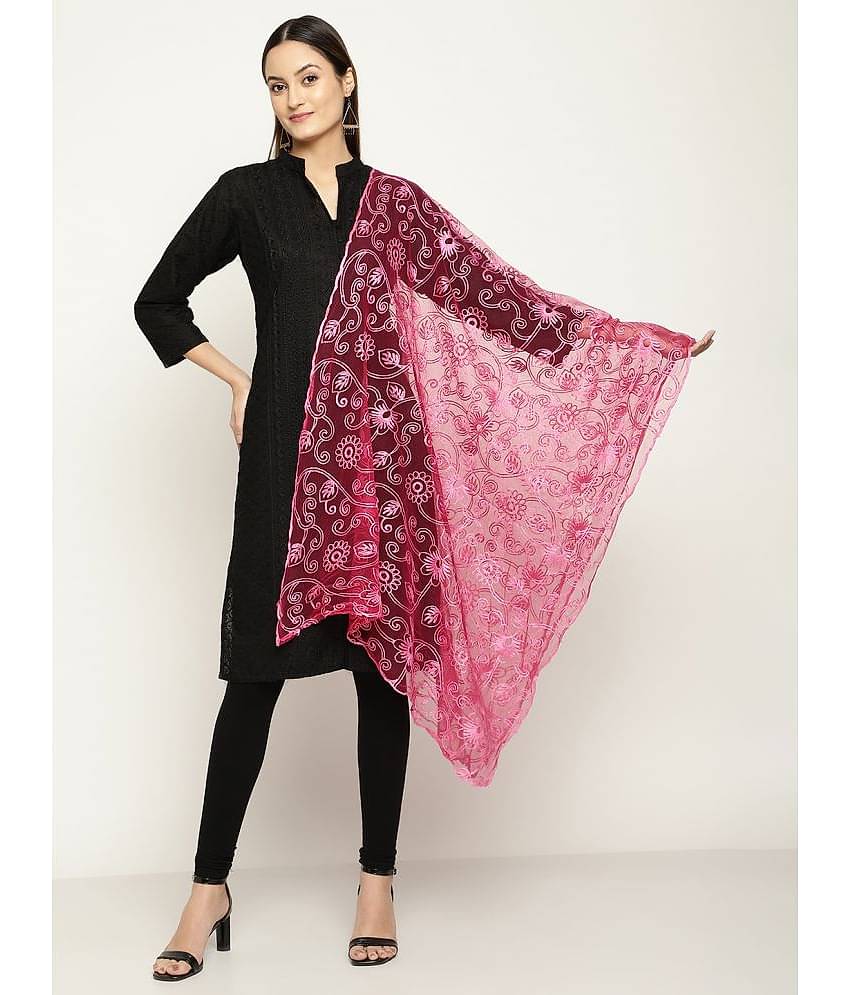 Queenley - Pink Net Women's Dupatta - ( Pack of 1 )