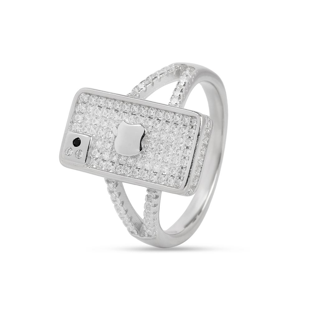 Luxury Rectangle Pave Diamond Look Ring for Women | Apple-Inspired Design Statement Ring with Micro CZ Stones | Silver Tone Party Wear Ring I Weight - 4.61 g