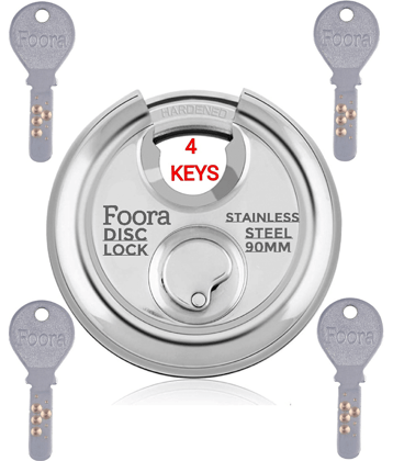 Foora Disc 90mm | 4 Hi-Tech Brass Separate Keys (Silver) | Hardened Shackle | Glossy Rust Resistance