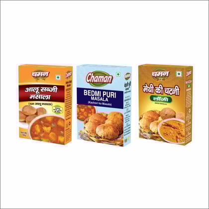 Chaman Aloo Sabzi Masala 50 gm, Bedmi Poori Masala 100 gm & Methi Chutney Laungi Mix 200 gm - Combo, Pack of 3