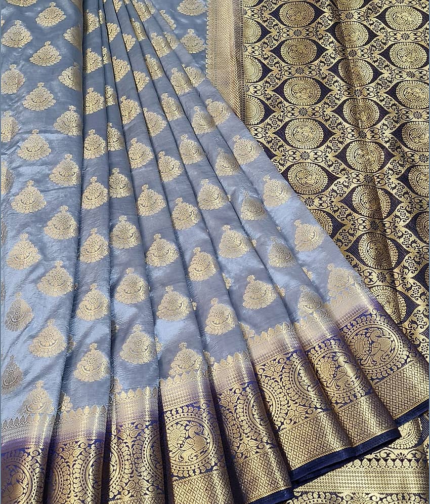 fab woven Jacquard Saree With Unstitched Blouse Piece ( Grey )