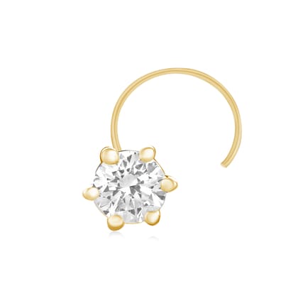 Senco Gold Shiny Eye Diamond Nose Pin (0.25 gram / 0.08 Ct / HI-SI / 14K Yellow Gold)