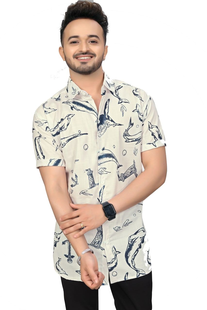 "Dolphin Delight Print Half Sleeve Shirt by Glamastitch"-S