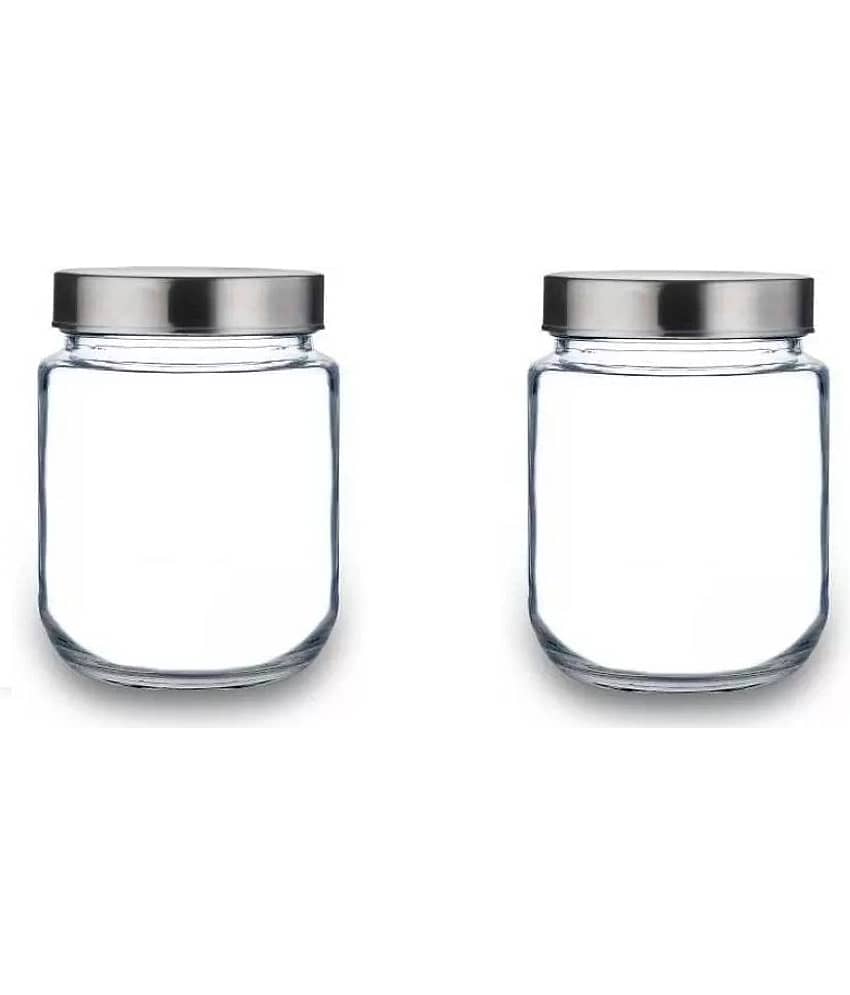 CROCO JAR Glass Silver Food Container ( Set of 2 )
