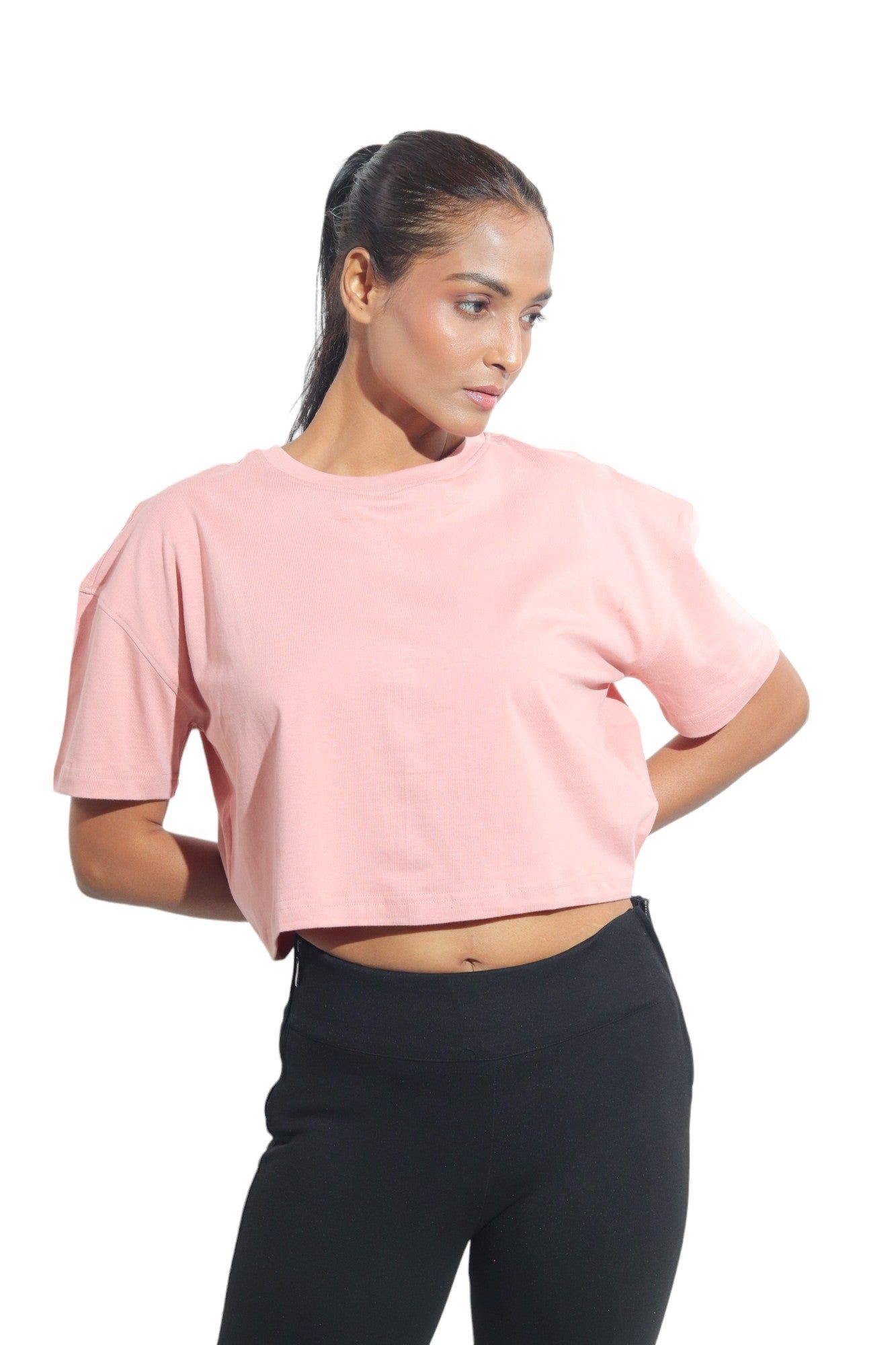 Kinnko Premium Cotton Womens Pink Solid Crop T-Shirt  Plain