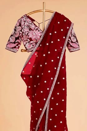 Red Jimmy Choo Saree (Color - Red) by SHIV TEXTILES