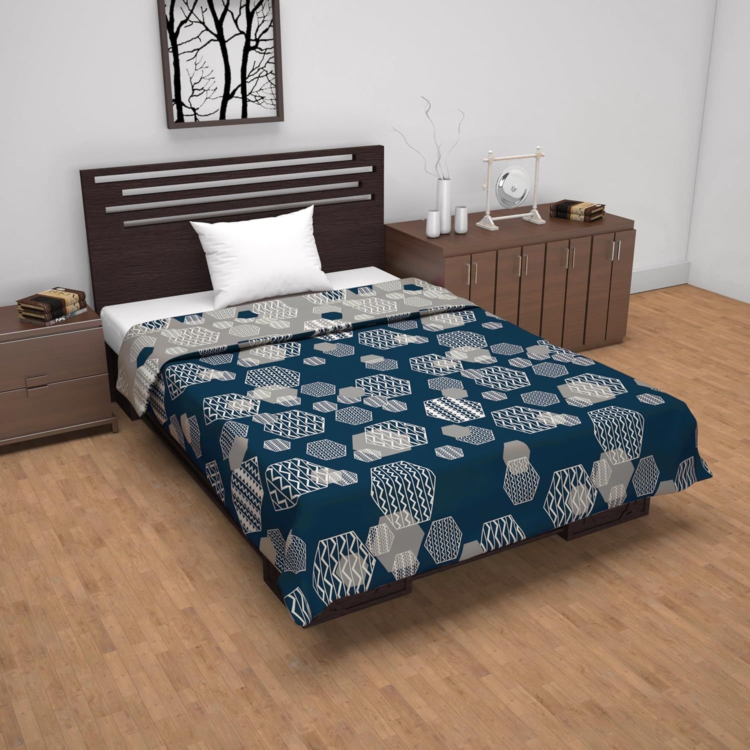 Midnight Grey Geometric Single Bed Dohar – 120 GSM Microfiber-Single / Midnight Grey / HRNT3012
