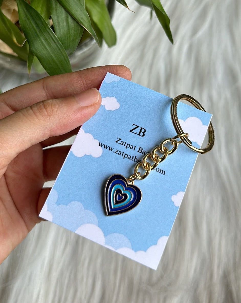 Blue Heart Charm Keychain