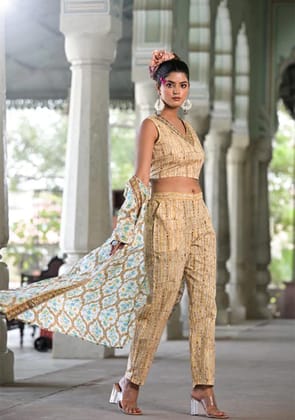 Beige Blue colour co-ord set-XXL