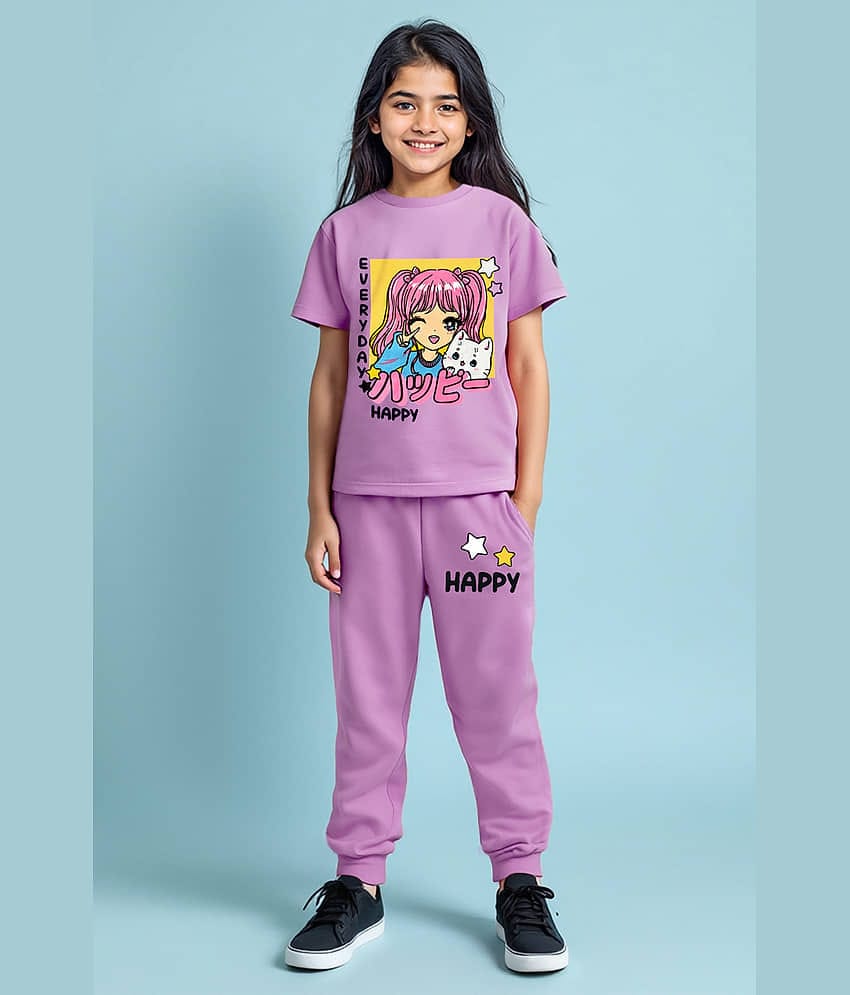 Trampoline Pack of 1 Girls Cotton Blend T-shirt & Pants ( Purple )