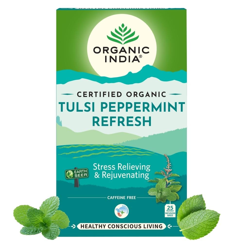 ORGANIC INDIA Tulsi Peppermint Refresh 25 Tea Bags || Stress Relieving & Rejuvenating || Feeling Refreshed || Tulsi Tea - 25 Tea Bags