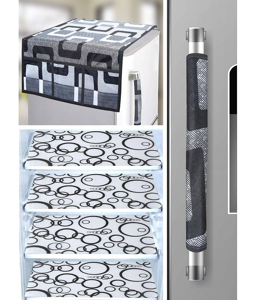 Crosmo Polyester Abstract Fridge Mat & Cover ( 64 18 ) Pack of 6 - Gray